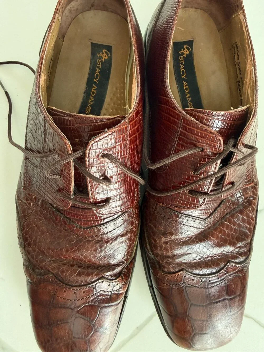 Vintage Stacy Adams Genuine Snakeskin Leather Oxford Shoes Brown Wingtip 10.5 M